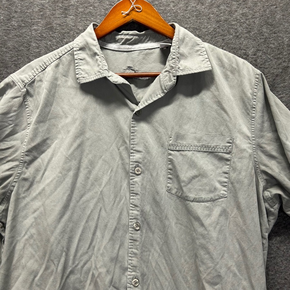 Tommy Bahama Mens Large Gray Silk Blend Short Sleeve Button Down Camp Shirt